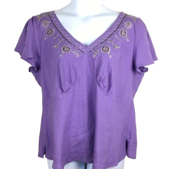 Lane Bryant Skirt Set Purple Beaded Vintage 90s Size 18 20 V-Neck Special Event - Picture 6 of 14